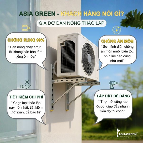 Giá đỡ dàn nóng tháo lắp sử dụng thanh Unistrut asia green