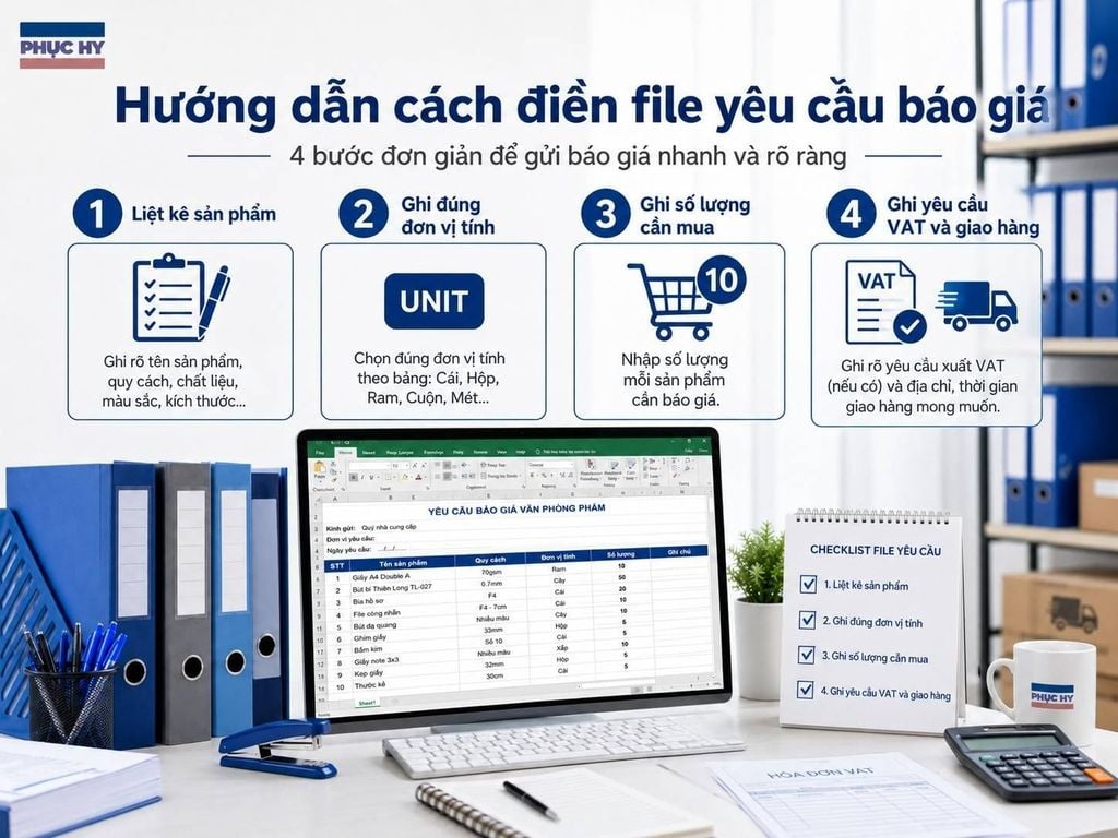 Cách điền mẫu file yêu cầu báo giá văn phòng phẩm đúng quy cách, số lượng và đơn vị tính