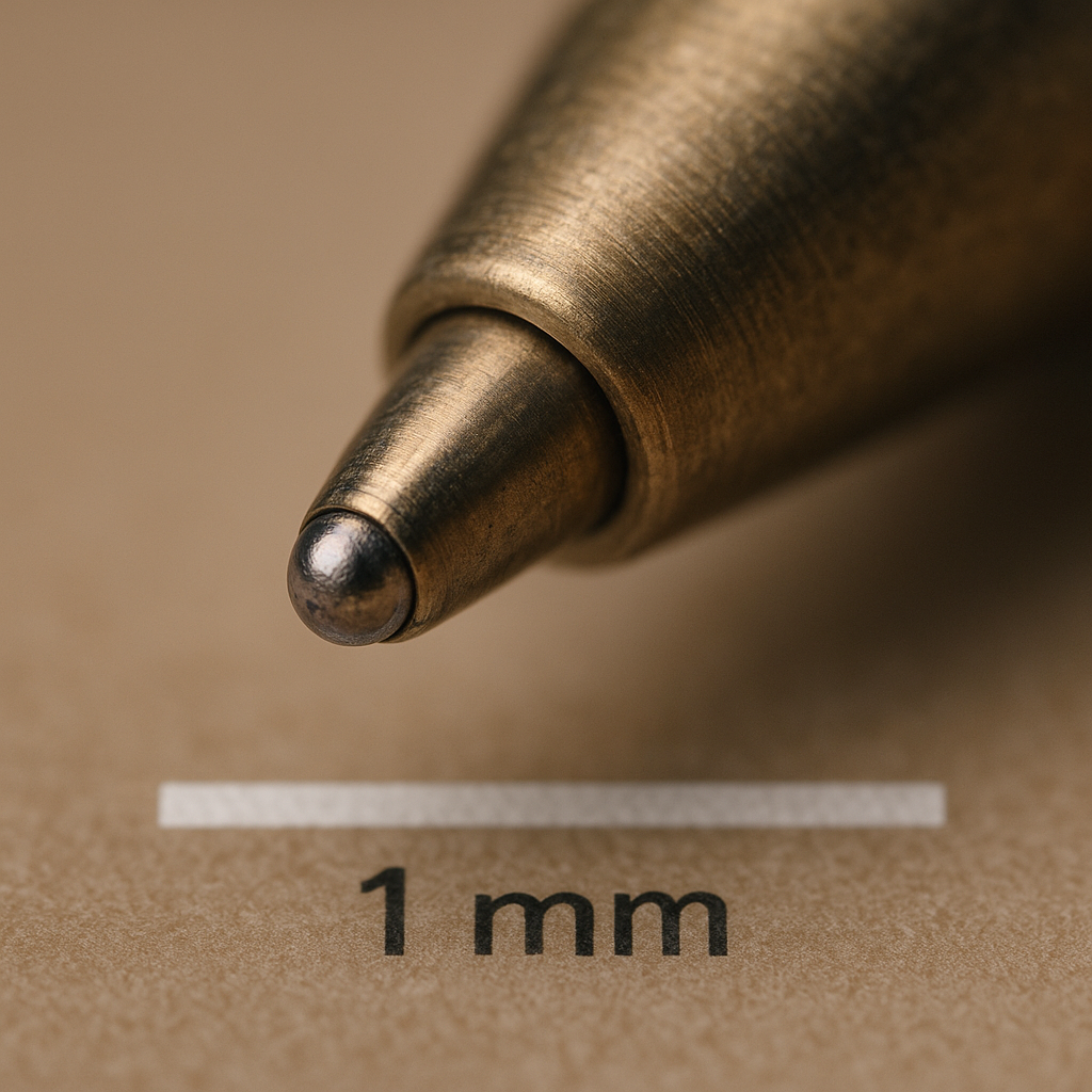 Hình ảnh cận cảnh đầu bút bi với viên bi kim loại