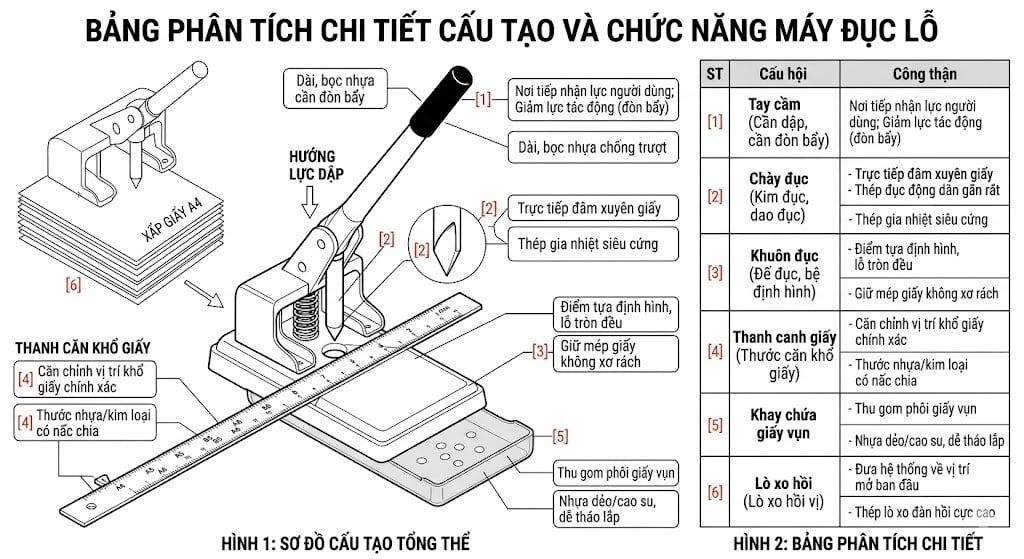 Cấu tạo máy đục lỗ giấy A4