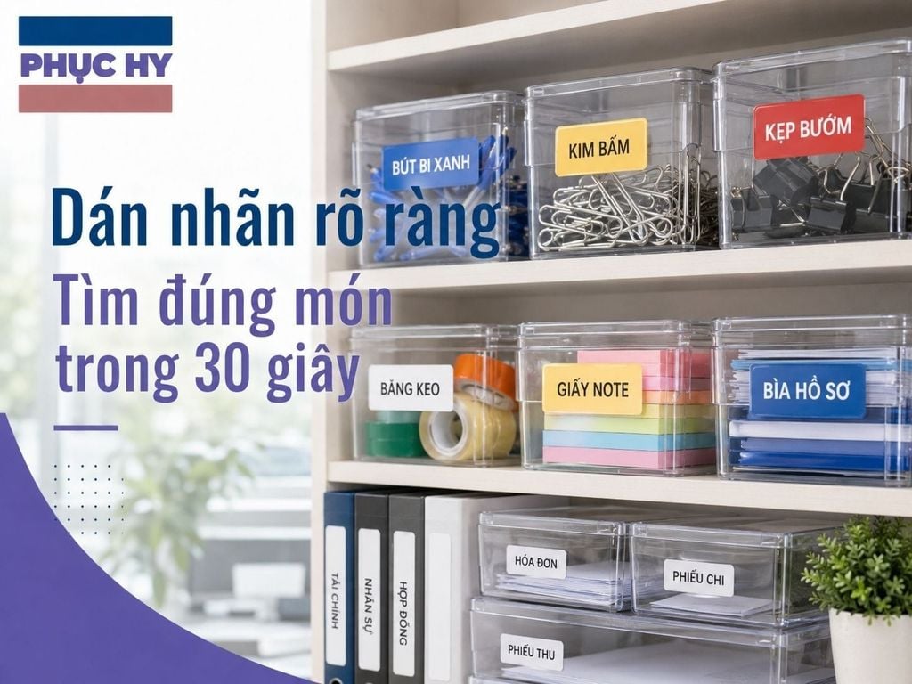Dán nhãn kho văn phòng phẩm giúp dễ tìm và dễ kiểm kê