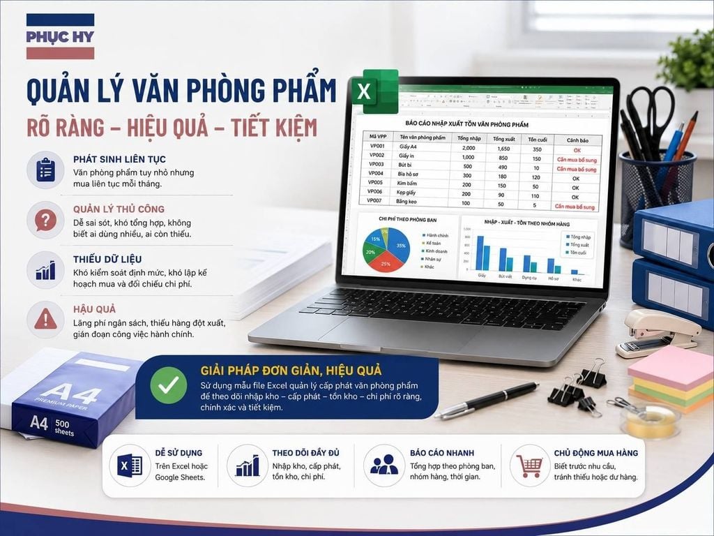 Mẫu file excel quản lý cấp phát văn phòng phẩm cho doanh nghiệp