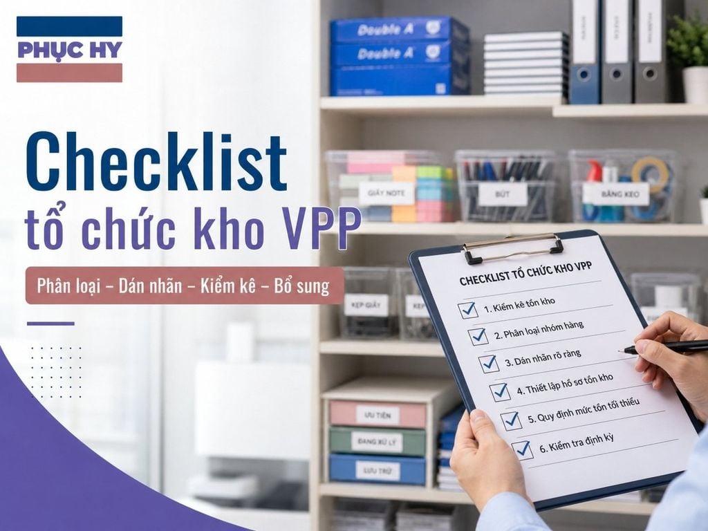 Checklist tổ chức kho văn phòng phẩm nội bộ khoa học