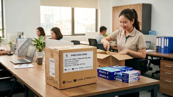 Đơn hàng mua văn phòng phẩm online từ sàn thương mại điện tử giao đến doanh nghiệp