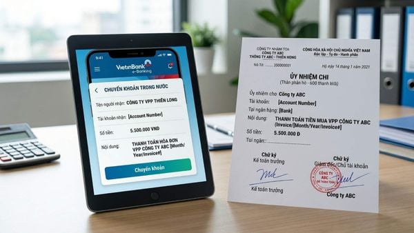 Ủy nhiệm chi chuyển khoản ngân hàng cho hóa đơn văn phòng phẩm trên 5 triệu