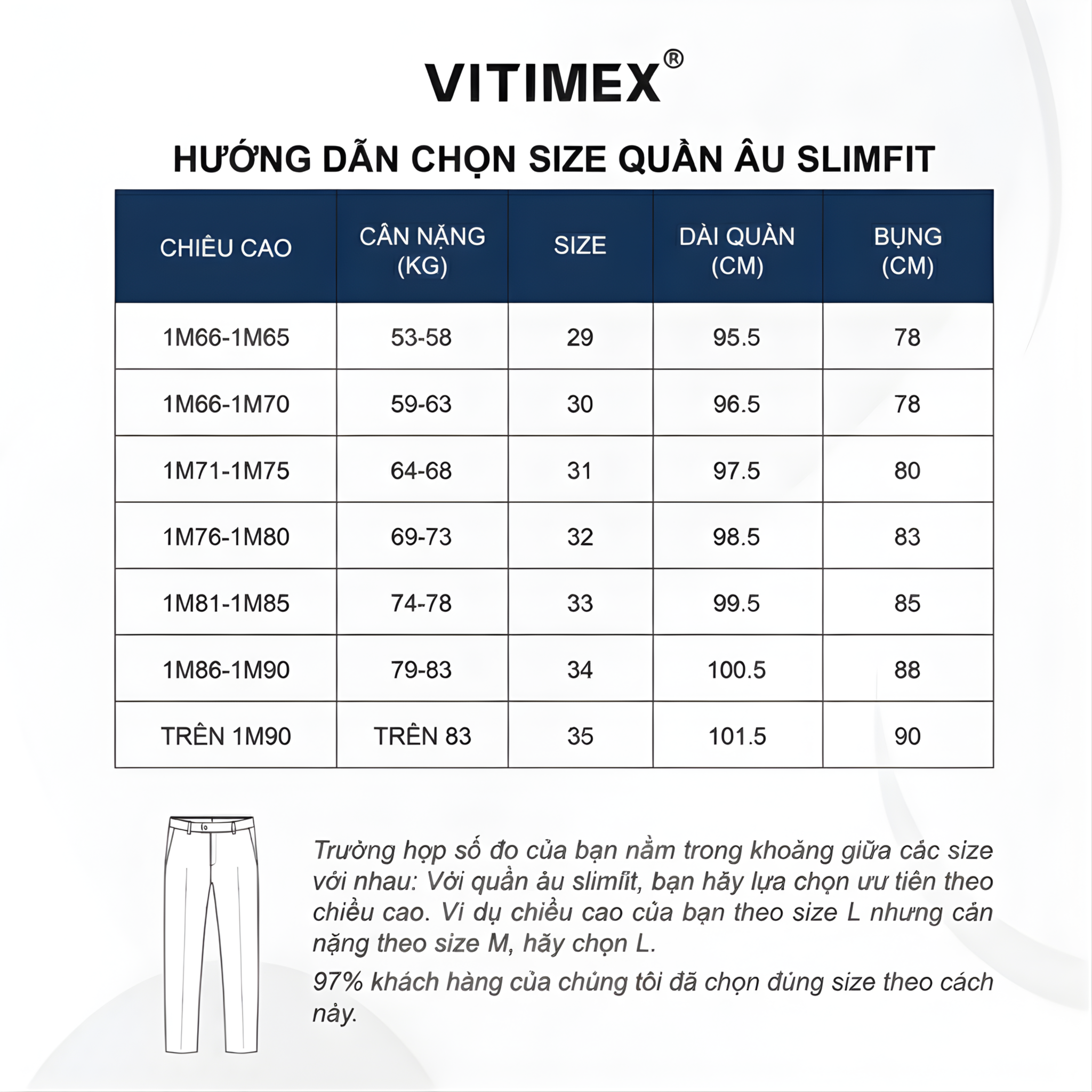 Hướng dẫn chọn size quần âu dáng slimfit