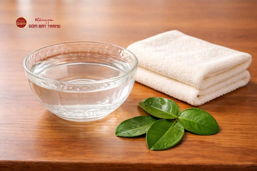 Vệ sinh bàn thờ với khăn và nước tinh khiết