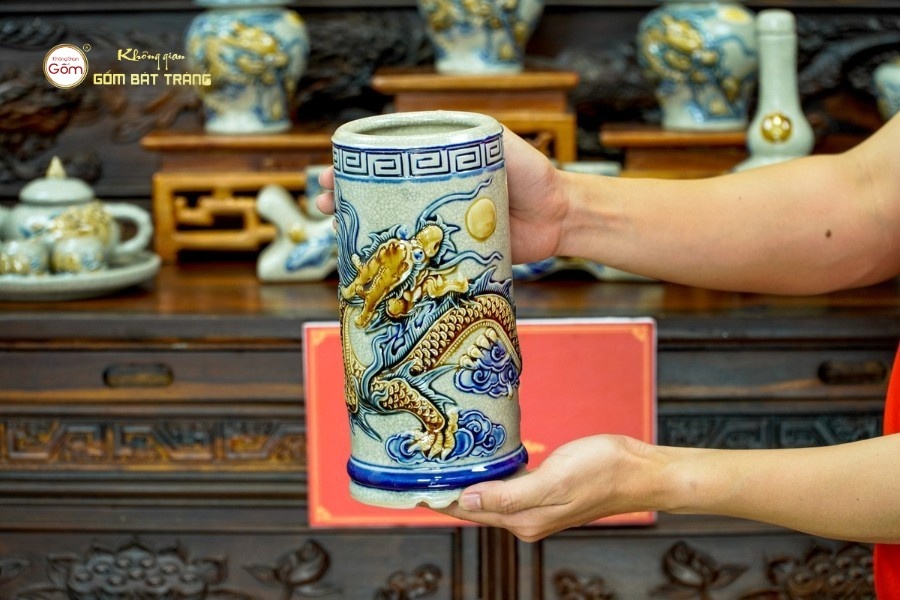 ống hương gốm sứ Bát Tràng men lục
