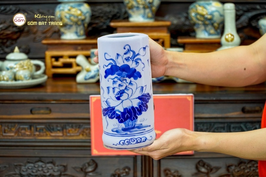 ống hương gốm sứ Bát Tràng men lam