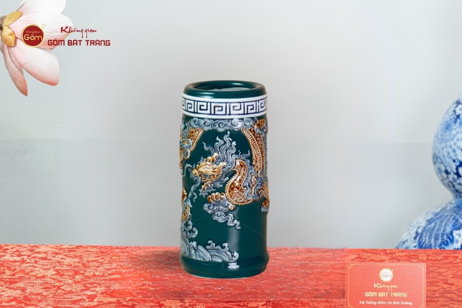 ống hương gốm sứ Bát Tràng men lục