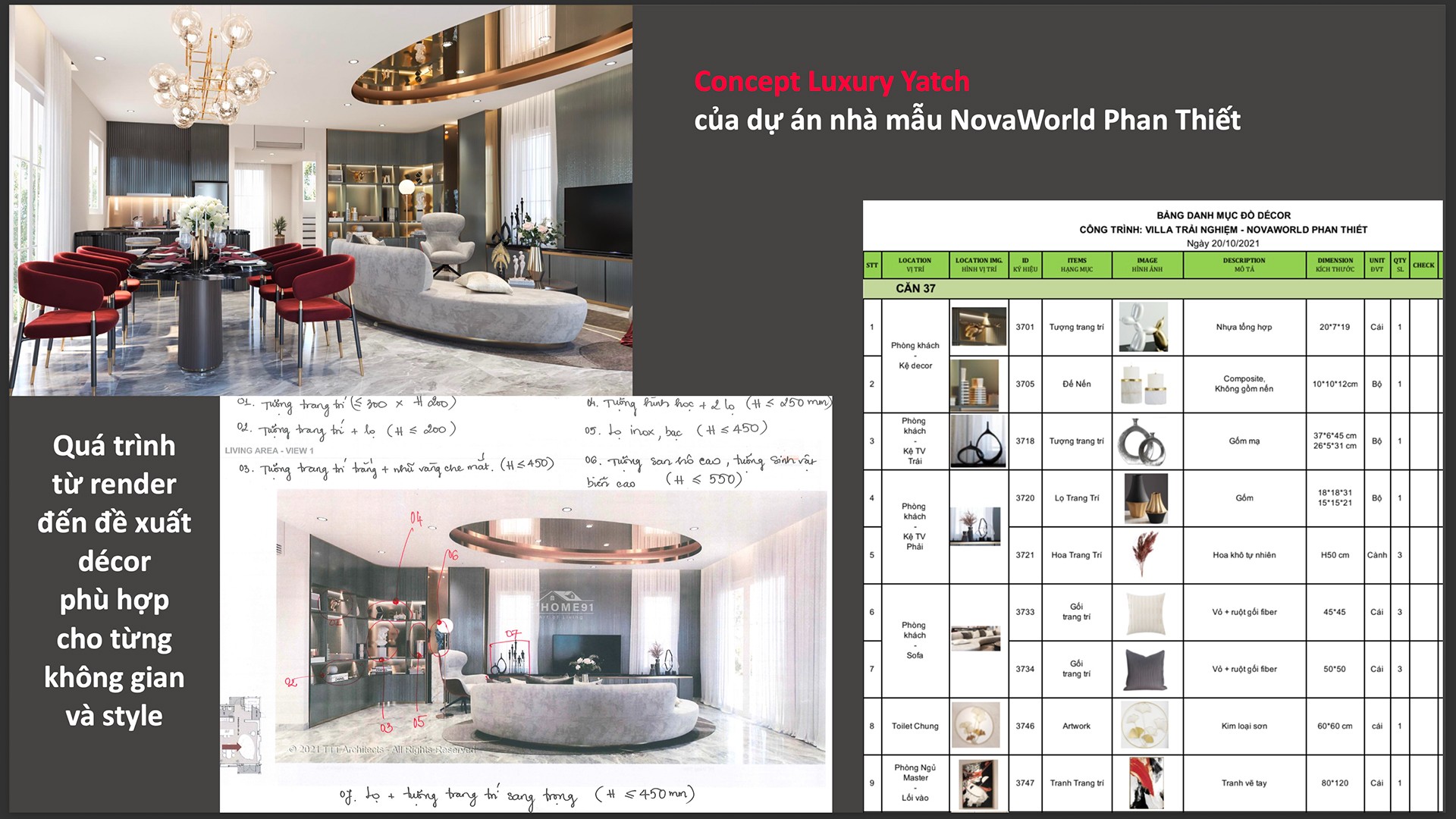 Từ bản vẽ render 3D, FHome91 đề xuất soft decor phù hợp cho các dự án nhà mẫu