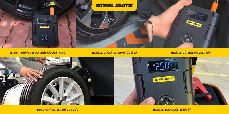 Hướng dẫn&nbsp;bơm lốp ô&nbsp;tô STEELMATE đúng cách