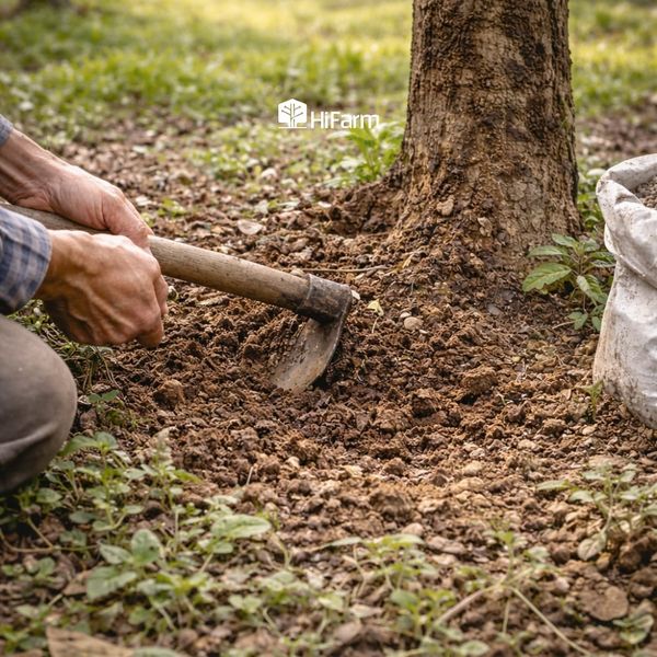 Các bước phục hồi sầu riêng sau thu hoạch - Xới mô