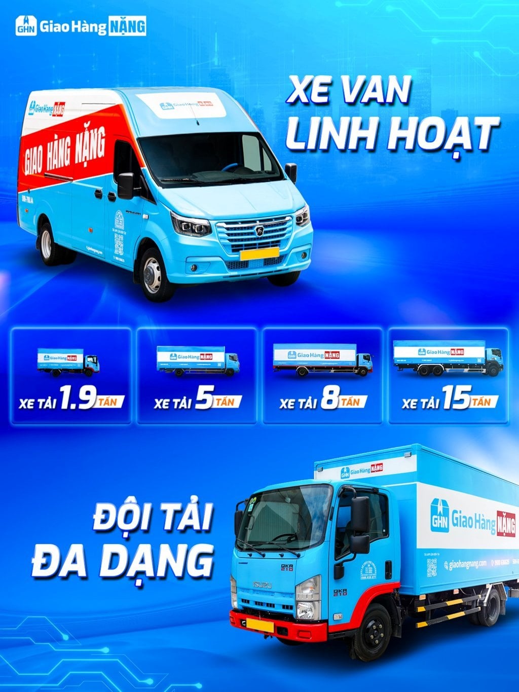 Giao Hàng Nặng giao hàng nặng ký, cồng kềnh an toàn, chuyên nghiệp với độ tải đa dạng