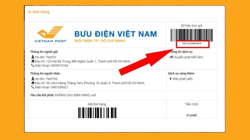 Phiếu gửi hàng bưu điện cung cấp