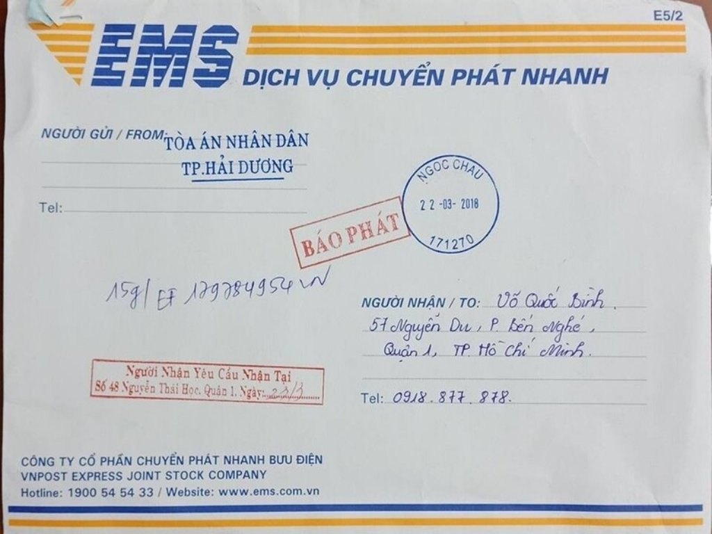 Cách ghi thông tin gửi hàng qua bưu điện nếu là thư từ, tài liệu, hồ sơ