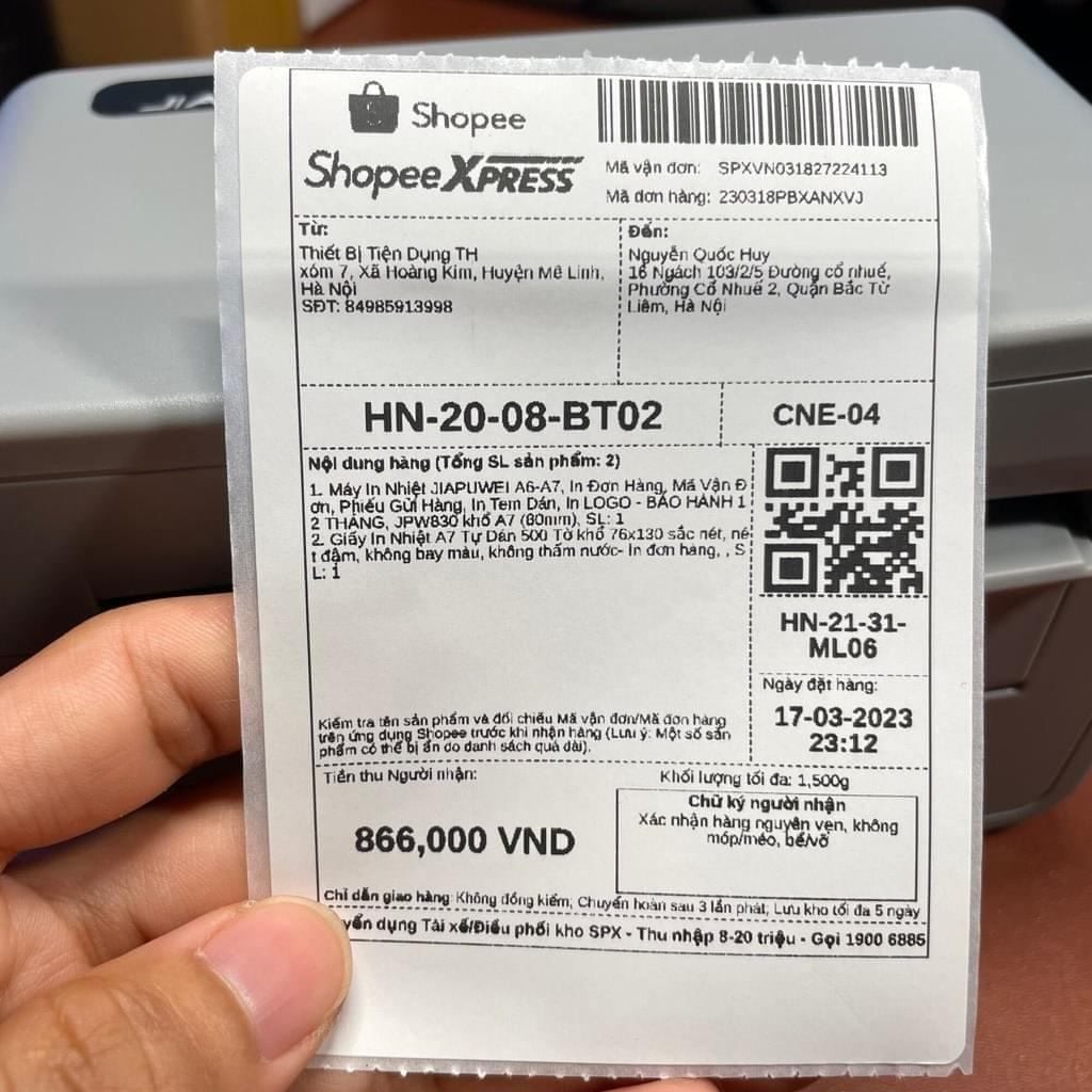 Phiếu gửi hàng trên nền tảng Shopee