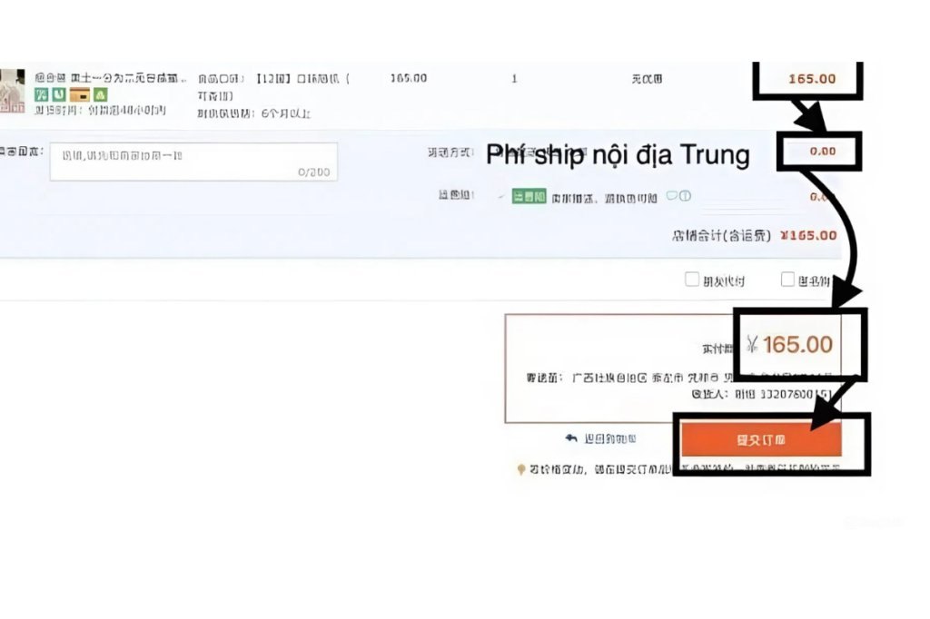 Kiểm tra thông tin đơn hàng và tiến hành thanh toán bằng Alipay.