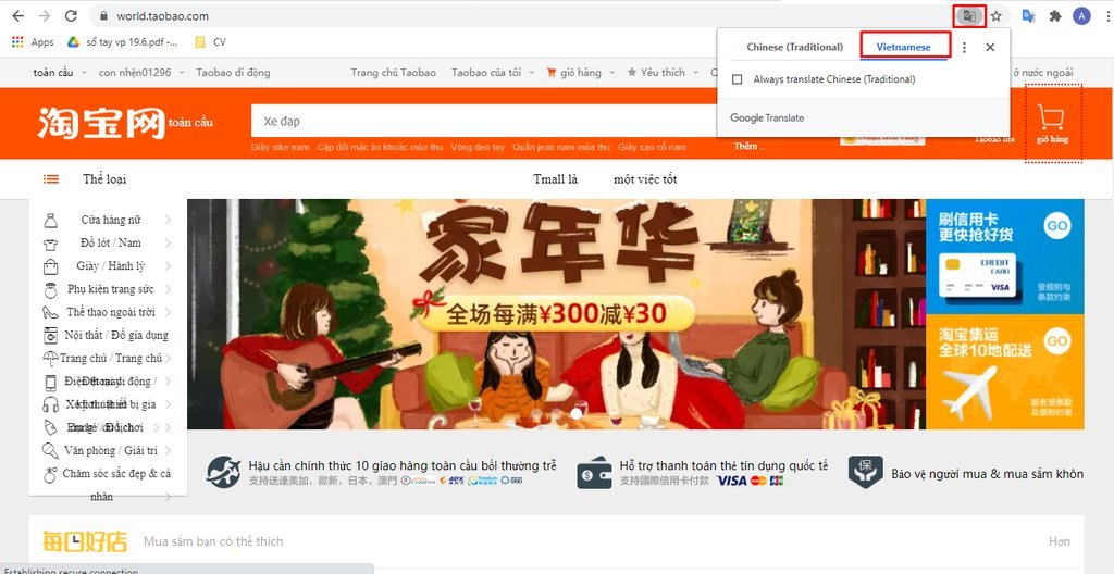 Dịch giao diện trang mua hàng sang tiếng Việt