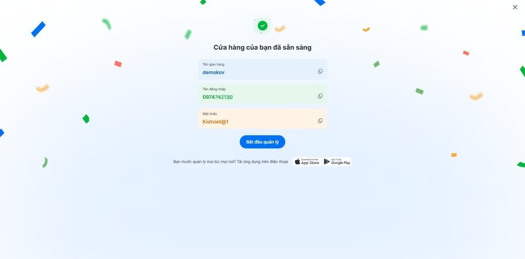 Thông báo cửa hàng đã được tạo thành công