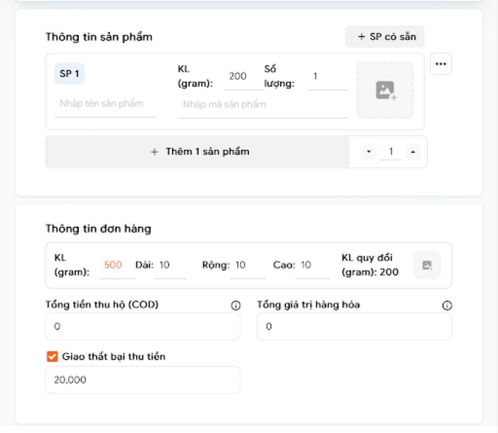 Shop nhập tiền thu hộ nếu đơn hàng ship COD