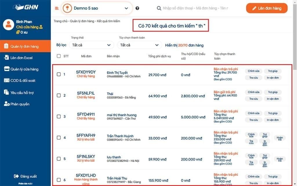 Cách tra cứu đơn hàng bằng số điện thoại Giao Hàng Nặng