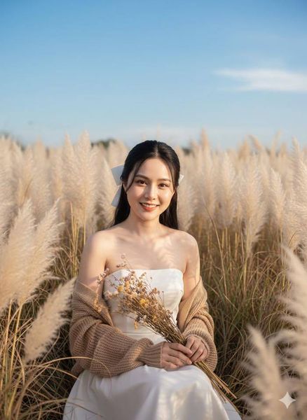 Trend tạo ảnh cánh đồng cỏ lau thơ mộng bằng AI - kiểu 2