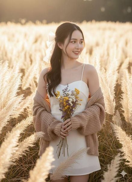 Trend tạo ảnh cánh đồng cỏ lau thơ mộng bằng AI - kiểu 1