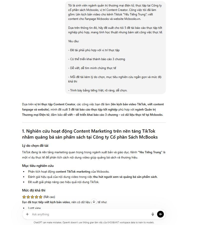 Prompt viết báo cáo thực tập số 1