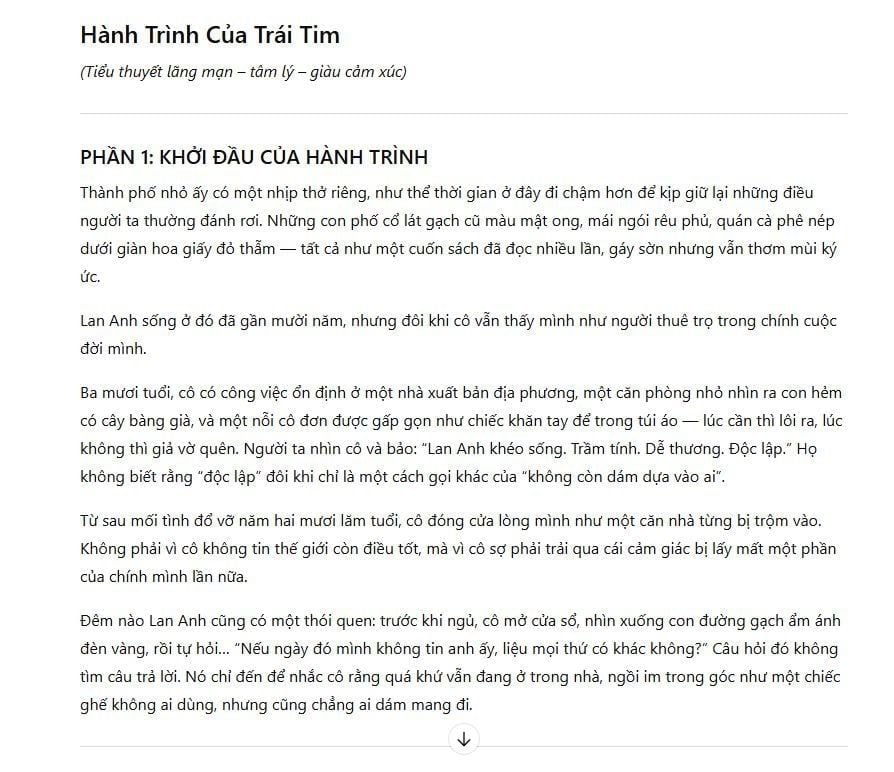 Tiểu thuyết ngắn được viết bằng ChatGPT và áp dụng mẫu prompt ví dụ trong bài