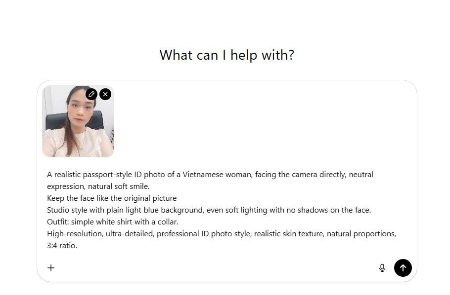 Nhập prompt tạo ảnh thẻ vào sau khi đã tải ảnh rõ mặt lên