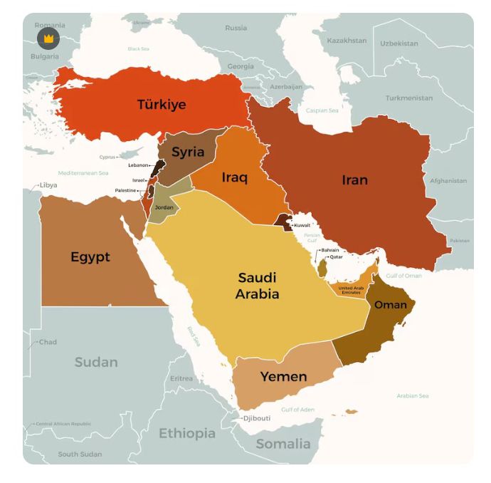 Bản đồ khu vực Trung Đông ngày nay