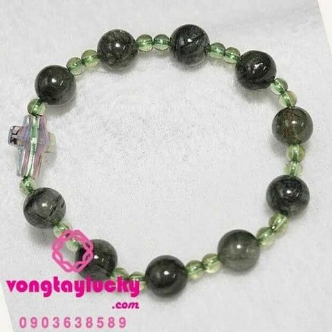 chuỗi mân côi thạch anh tóc xanh, vòng tay công giáo, thạch anh tóc xanh đeo tay