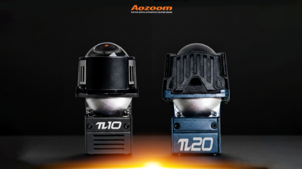 The AOZOOM P-Series of Bi-LED projectors for motorcycles, including the π10 and π20.