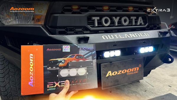 Close-up of the AOZOOM EXTRA 3 hybrid projector lenses.