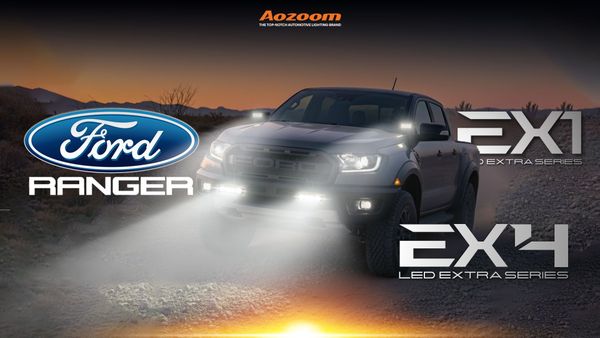 Ford Ranger equipped with AOZOOM EXTRA 4 and EXTRA 1 lights.
