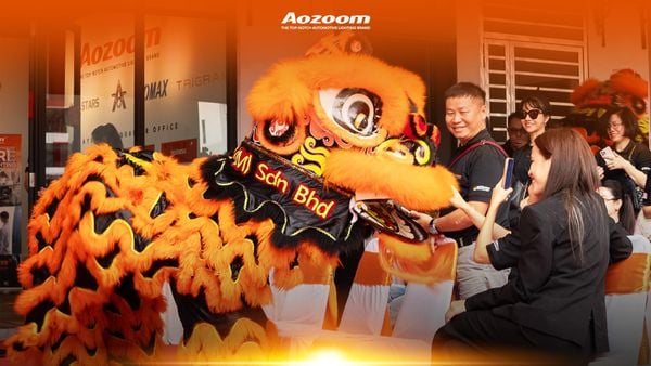 Traditional Lion Dance performance at AOZOOM Malaysia Headquarters Office grand opening ceremony