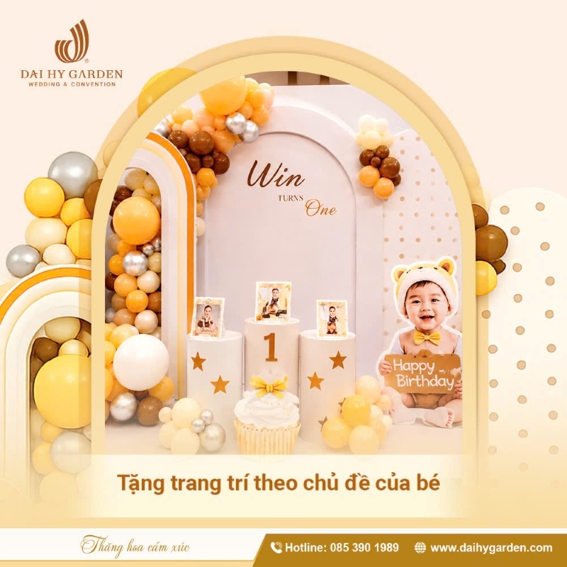 Ưu đãi sinh nhật - tặng trang trí theo chủ đề tiệc của bé tại Đại Hỷ Garden