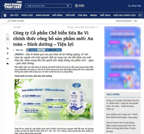 Công ty Cổ phần Chế biến Sữa Ba Vì ra mắt sản phẩm Sữa tiệt trùng BVM
