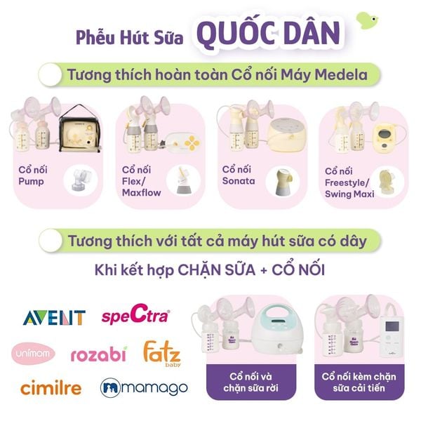 Phễu silicone Mama’s Choice tương thích với đa dạng máy hút sữa