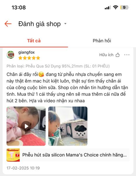 Feedback của mẹ về phễu silicone Mama's Choice