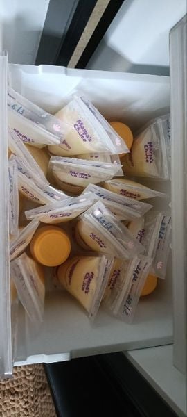 Mẹ sắp xếp túi sữa trong tủ đông