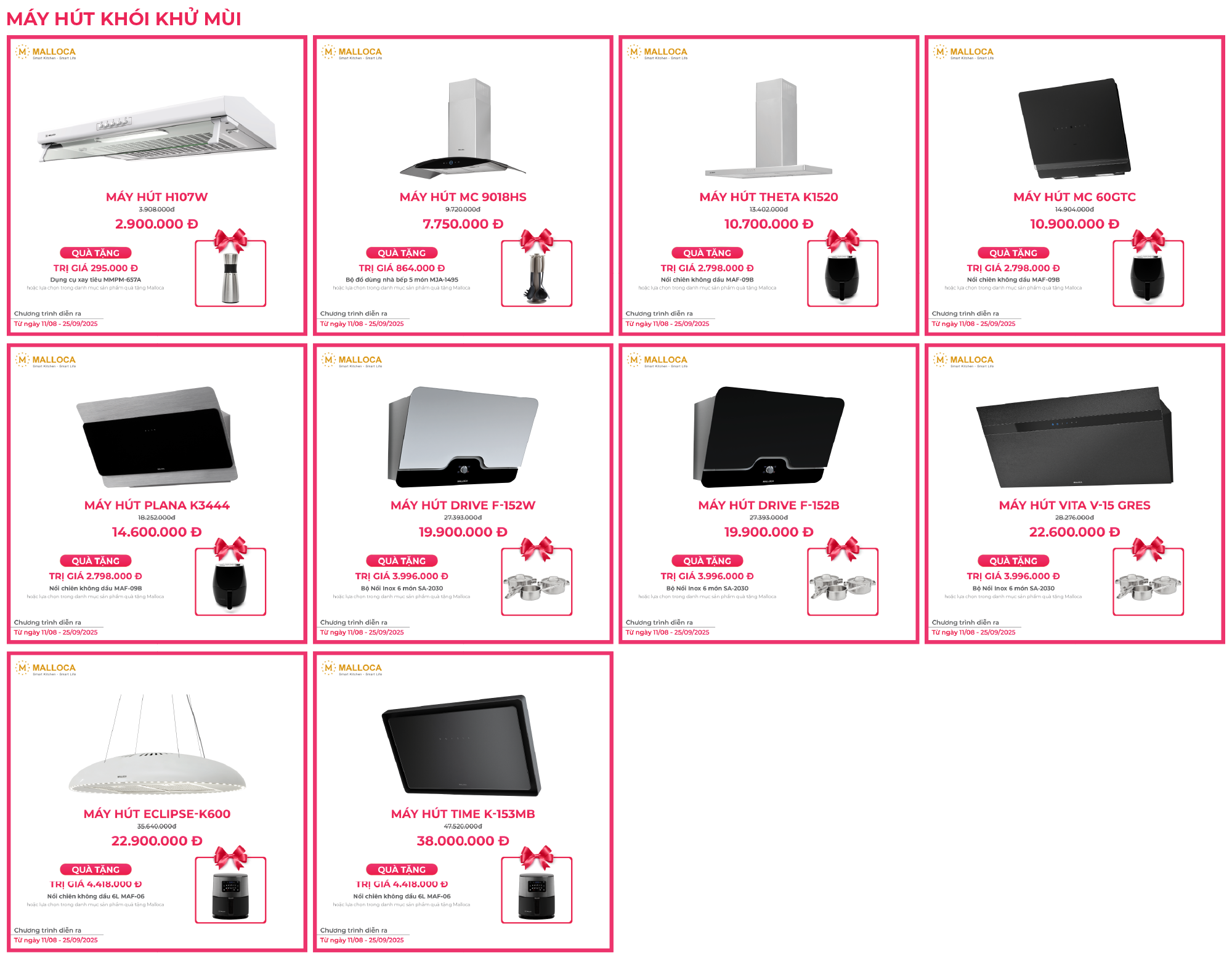 Cơ hội sở hữu nồi chiên không dầu khi mua máy hút khói khử mùi của Malloca