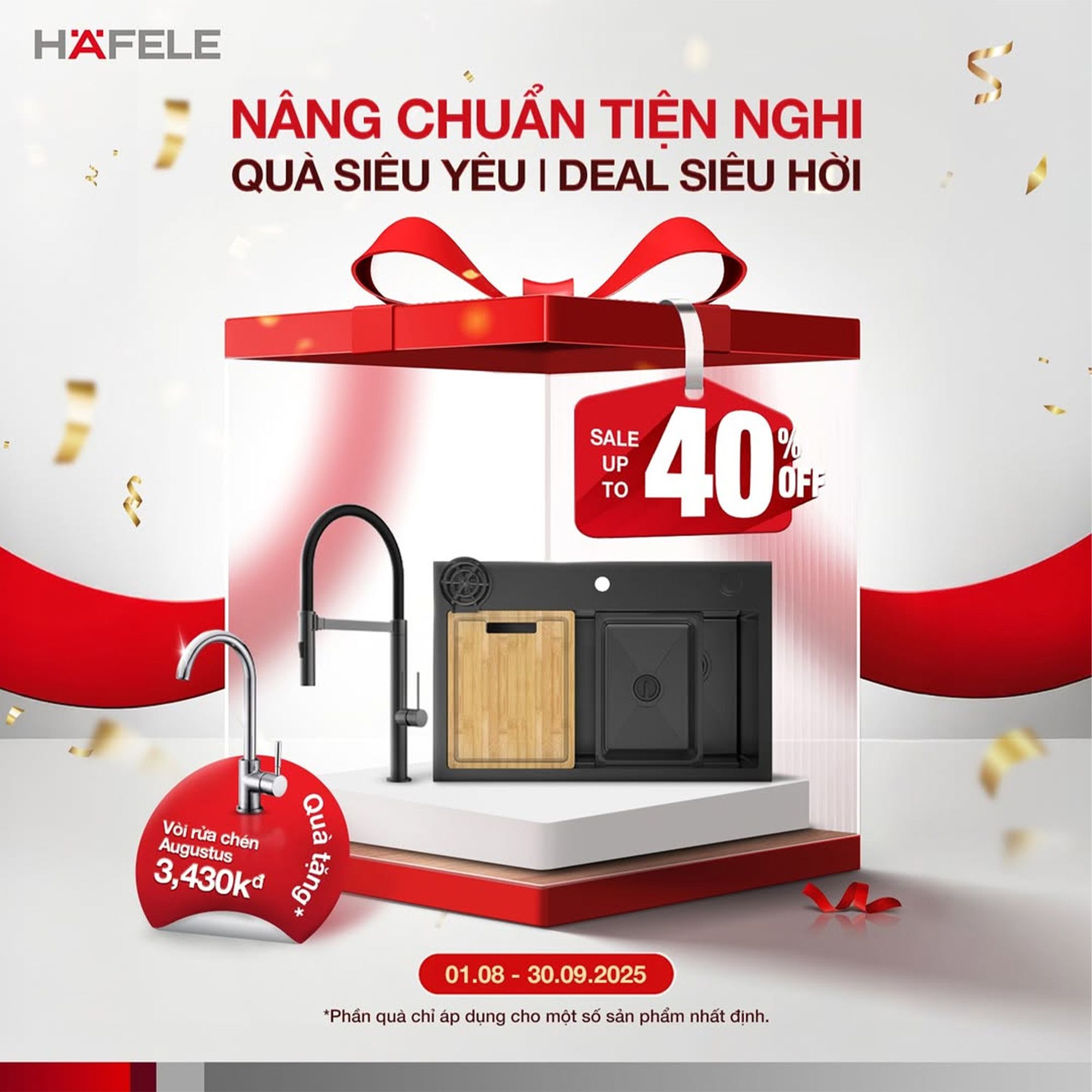 Giảm 40% với các sản phẩm chậu rửa bát, vòi rửa bát, máy lọc nước của Hafele