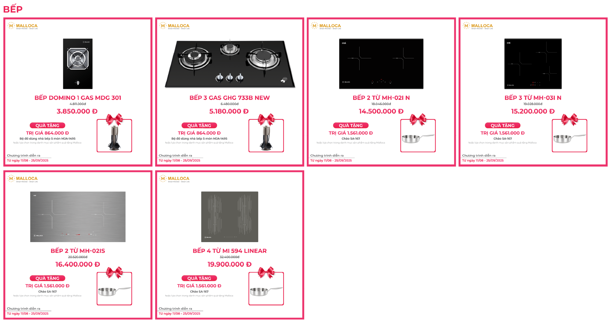 Bếp gas/Bếp từ Malloca với mức giá siêu hời