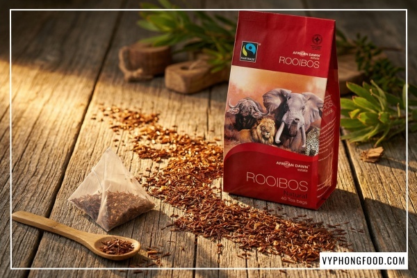 Hồng trà Rooibos Nam Phi thương hiệu African Dawn nhập khẩu chính ngạch bởi VyPhongFood - Địa chỉ trà rooibos mua ở đâu uy tín.