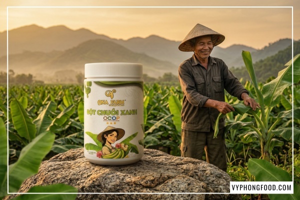 Hũ bột chuối xanh hữu cơ QNA Farm nguyên chất sấy lạnh giúp giảm căng thẳng công sở và hỗ trợ điều trị đau dạ dày.