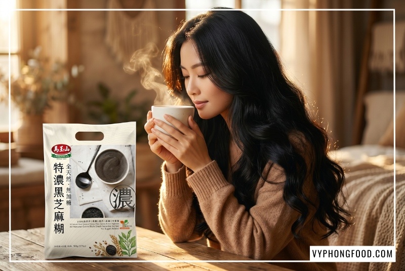 Hình ảnh minh họa cách dùng bột mè đen Greenmax Đài Loan giúp tăng độ đàn hồi cho da ngừa rạn và nuôi dưỡng nang tóc chắc khỏe cho phụ nữ sau sinh.