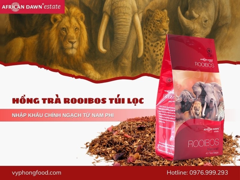 Hồng trà Rooibos Nam Phi túi lọc thương hiệu African Dawn tại vùng núi Cederberg - Minh chứng cho công dụng của trà thảo mộc giúp ngủ ngon và giảm stress.