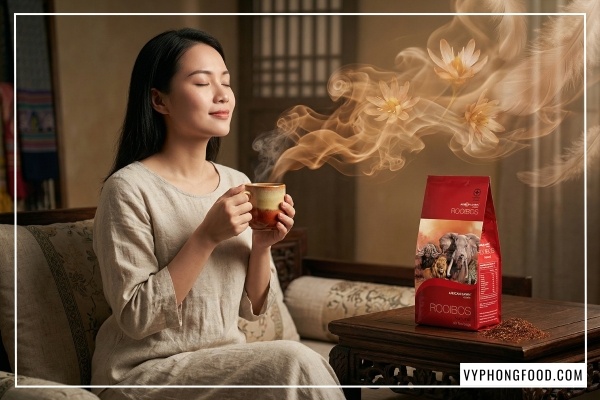 Trà rooibos có tác dụng gì trong việc hỗ trợ tiêu hóa và giảm cân lành mạnh cho dân văn phòng - Sản phẩm African Dawn từ VyPhongFood và Veggie.